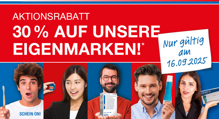 Am 16.09.2025 ist Henry Schein Eigenmarkentag und Sie erhalten 30% Rabatt auf gesamtes Eigenmarkensortiment* 
